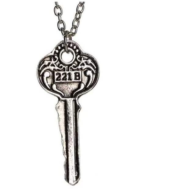 221B Key Necklace: Antique Silver Sherlock Holmes Pendant