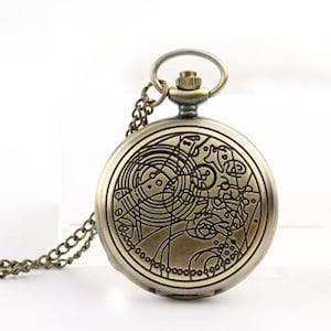 On Sale - Vintage Bronze Doctor Who Pocket Watch Steampunk Timelord Symbols Steampunk