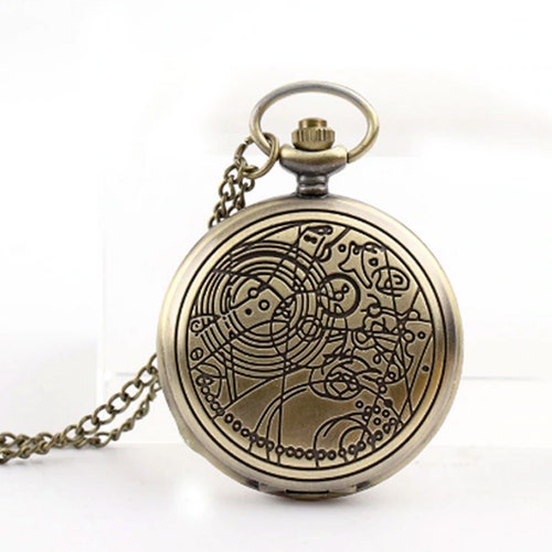 Vintage Bronze Doctor Who Pocket Watch Necklace: Steampunk Time