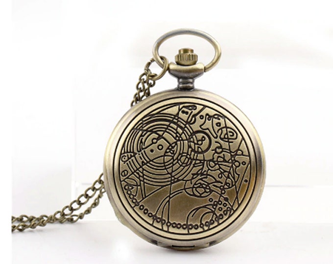 On Sale - Vintage Bronze Doctor Who Pocket Watch Necklace: Steampunk Time Lord