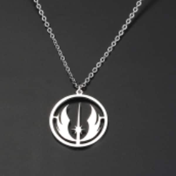 On Sale - Silver Jedi Order Symbol Logo Pendant Chain Star Wars Gothic Necklace For Women - Free Shipping.