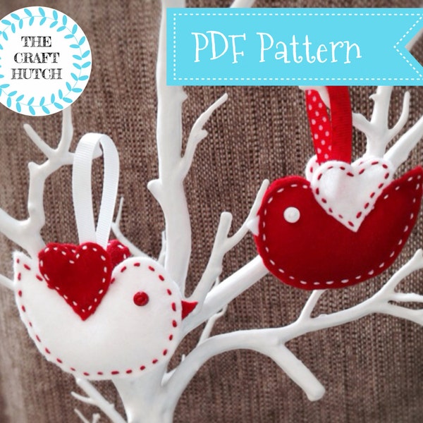 Craft PDF Pattern, Make Your Own, Instant Download, Love PDF, Sewing Project, Bird PDF Pattern, Sew Your Own, Valentine Kit, Bird Pattern