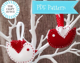 Craft PDF Pattern, Make Your Own, Instant Download, Love PDF, Sewing Project, Bird PDF Pattern, Sew Your Own, Valentine Kit, Bird Pattern
