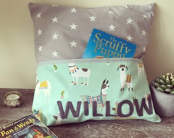 Present for bookworm,Personalized Llama Reading Cushion Cover, Book Lover Gift, 40cm x 40cm