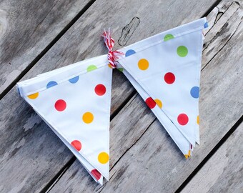 Spotty bunting, outdoor bunting, oilcloth bunting, bright bunting, garden decoration, garden party, summer party, waterproof bunting, shed