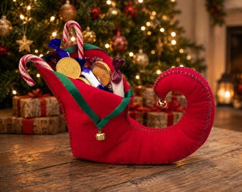 Christmas Elf Shoe, Elf Shoe Decoration, Christmas stocking, Holiday Table centrepiece,  Christmas Elf, Elf on the Shelf Prop, Christmassy