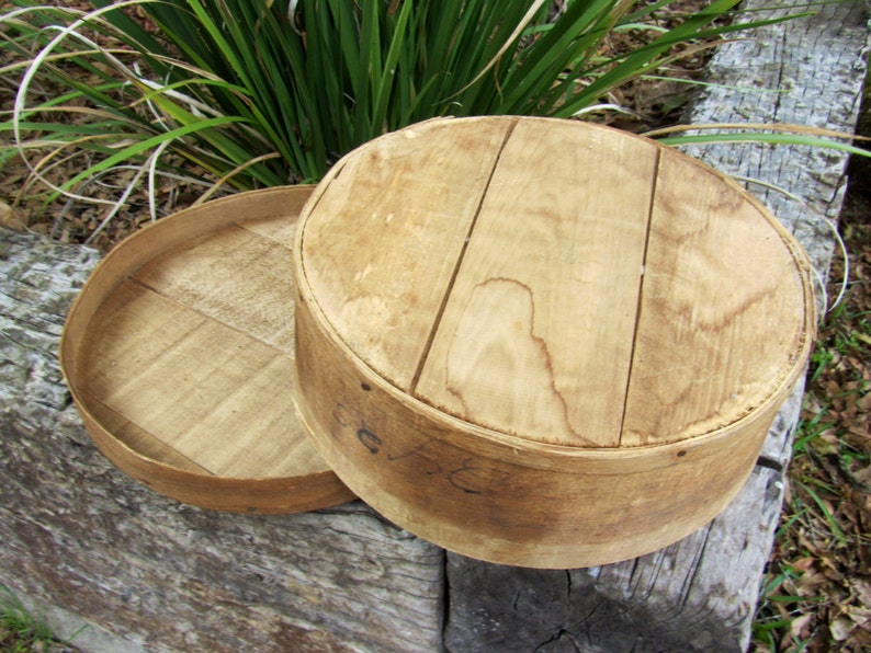 Antique Painted Wooden Cheese Box Round Primitive Folk Art Etsy