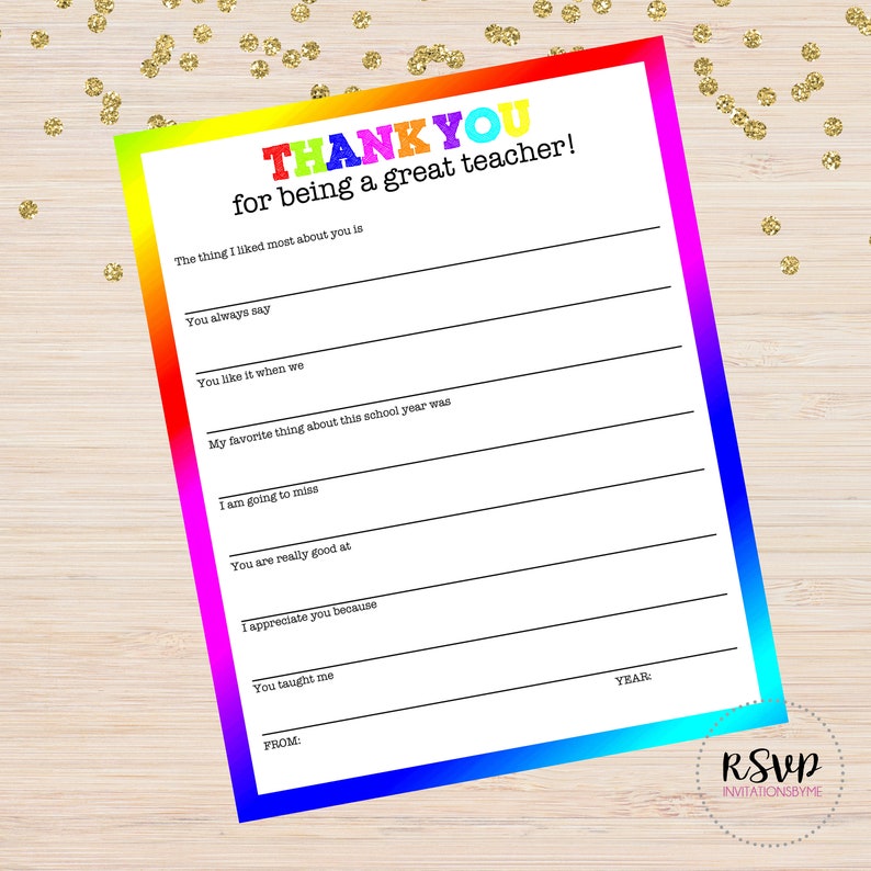Teacher Gift End Of Year Survey Thank You Instant Download Etsy - image 0
