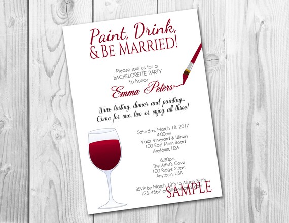 bachelorette party wine party paint party invitation eat drink and be married wine party invitations