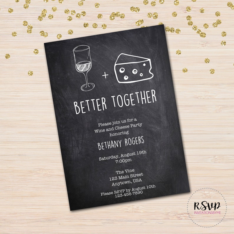Chalkboard Wine and Cheese Party Invitation Better Together Etsy