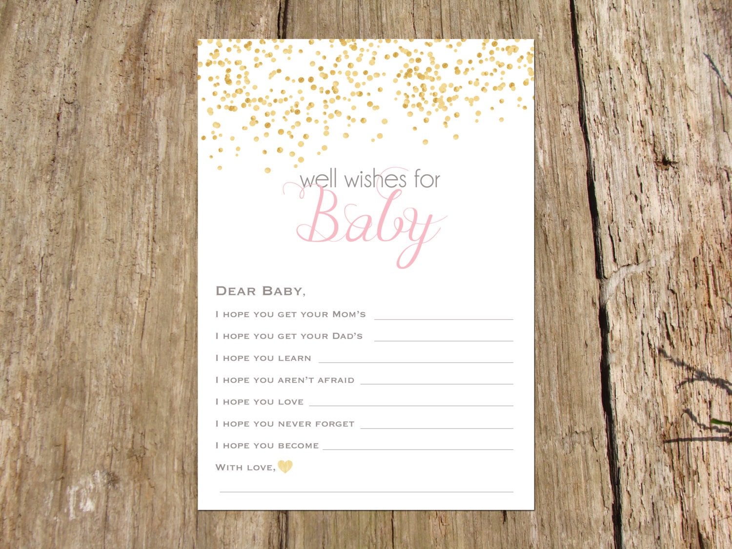 Baby Shower Well Wishes for Baby Card Gold Sparkle Confetti Etsy