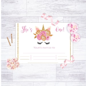 1st Unicorn Birthday Party Invitation - Digital