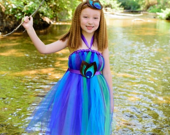 Girls Peacock Tutu Dress with matching Headband and Sash - Halloween - Christmas Gift