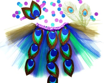 Peacock Tutu with matching Headband- Purple Peacock Tutu Skirt- Peacock Costume- Kids Halloween Costumes- Fantasy Photo - Christmas Gift