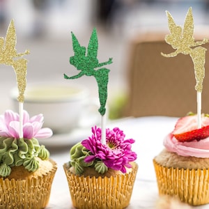 Fairy Cupcake Toppers in Emerald Green and Gold, Fairy Party Ideas, Cupcake Toppers, Fairy Birthday, Cake Topper