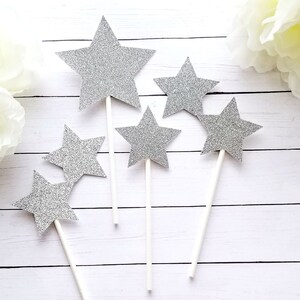 Silver Twinkle Twinkle Little Star Cupcake Toppers-Star Party Decor-Twinkle Star Party-Baby Shower-Baby Birthday-Star Themed Party