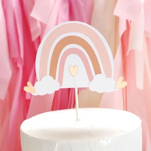 Boho Pink Rainbow Cake Topper | Rainbow Party Cake Topper | Baby Rainbow Shower Decor | Pastel Rainbow Party