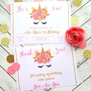 Unicorn Birthday Party Invitation Set - Unicorn Invitations - Unicorn Party - Pink and Gold Invitation - Girls Party Invitations
