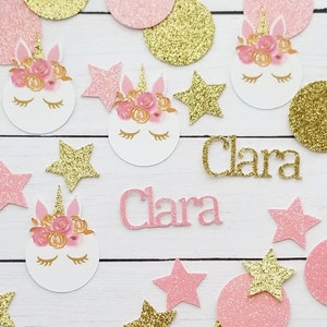 Personalized Pink and Gold Lashed Unicorn Party Confetti | Unicorn Party