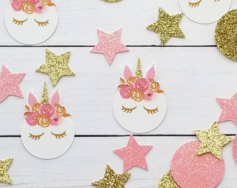 Pink and Gold Lashed Unicorn Party Confetti Unicorn Party