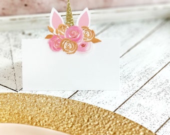 Pink and Gold Unicorn Place Cards