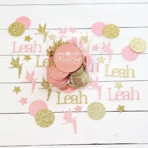 Personalized Pink and Gold Fairy Confetti - Fairy Party
