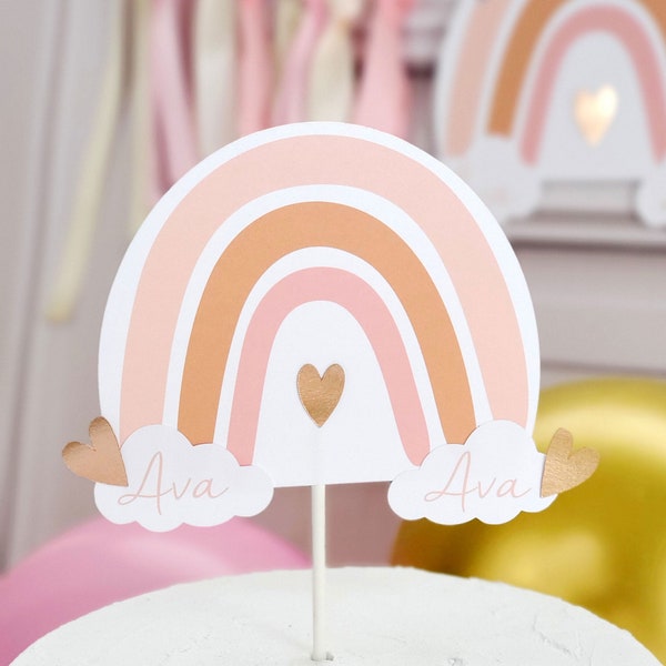 Personalized Boho Pink Rainbow Cake Topper | Rainbow Party Cake Topper | Baby Rainbow Shower Decor | Pastel Rainbow Party