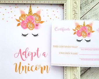Adopt a Unicorn Certificate - Unicorn Party