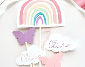 Personalized Pastels Rainbow and Butterflies 6 piece Centerpiece | Boho Rainbow Party | Rainbow Birthday Centerpiece | First Birthday Party