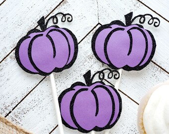 Purple and Black Little Pumpkin Cupcake Toppers | Halloween Pumpkin Party | Halloween Birthday Decor | Spooky Pumpkin Baby Shower