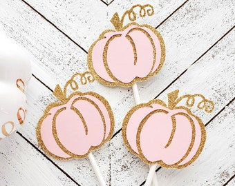 Pink and Gold Little Pumpkin Cupcake Toppers | Our Little Pumpkin Party | 1st Pumpkin Birthday Decor | Little Pumpkin Baby Shower