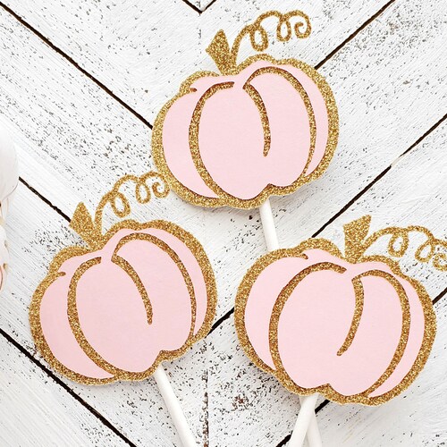 Pink and Gold Pumpkin Cupcake Toppers. Pumpkin Party Etsy
