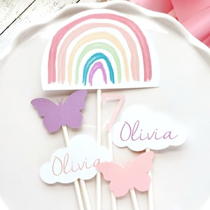 Personalized Pastels Rainbow and Butterflies 6 piece Centerpiece | Boho Rainbow Party | Rainbow Birthday Centerpiece | First Birthday Party