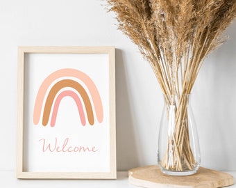 Printable Boho Pink Rainbow Welcome Sign 8 x 10 | Rainbow Birthday Party  | Baby Shower Decor | Digital Download