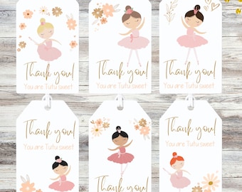 Etiquetas de favor de fiesta de cumpleaños de bailarina / Tarjetas de favor de cumpleaños / Etiquetas de favor de bailarina / Fiesta de cumpleaños de bailarina / Bolsas de fiesta de ballet / Bailarina
