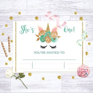 1st Unicorn Birthday Party Invitation - Digital