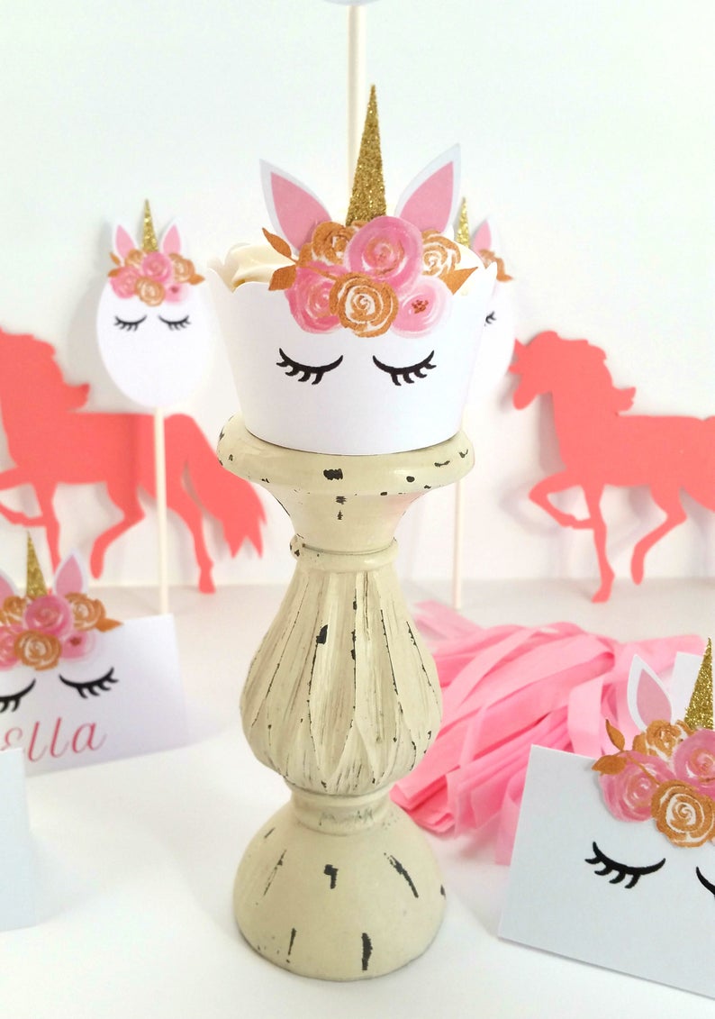 Pink and Gold Unicorn Cupcake Wrappers image 1