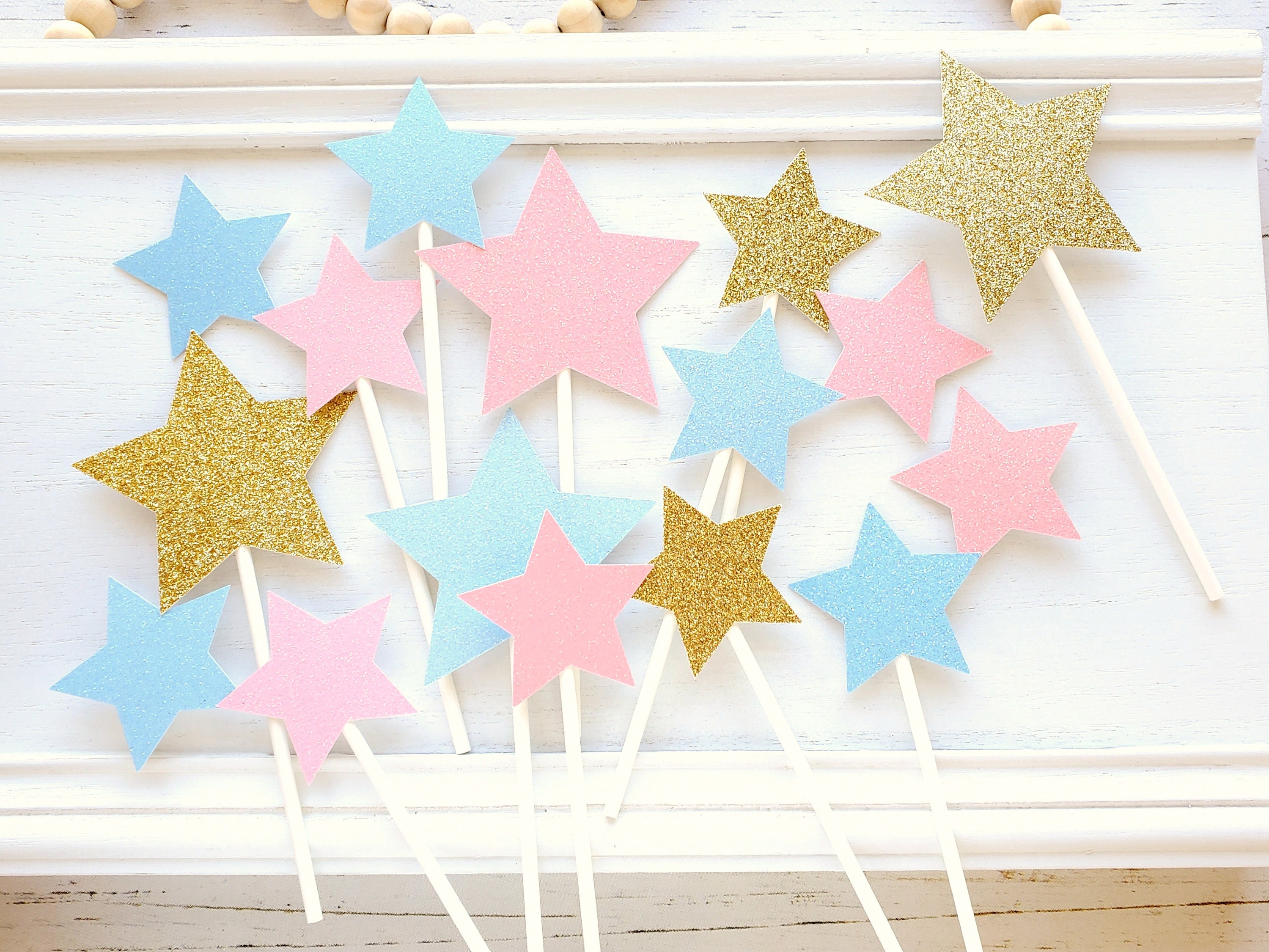 Twinkle Twinkle Little Star Cupcake Toppers - 48pc Set For Gender Reveal & Baby Shower Decor - View #3