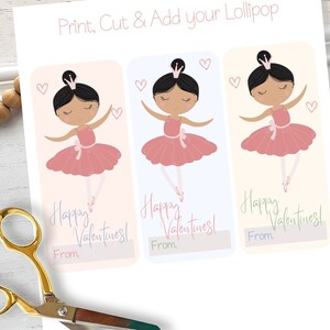 Cartoline di San Valentino ballerina / Carte di San Valentino stampabili per bambini / Porta lecca-lecca ballerina / San Valentino balletto