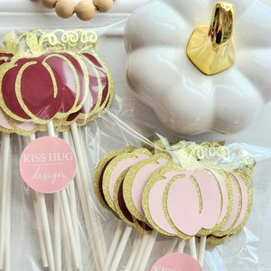 Set of 12 Burgundy and Pink Pumpkin Cupcake Toppers - Fall-themed Handcrafted Decorations for Autumn Celebrations and Parties - Unique Little Pumpkin Cake Picks - Rustic Autumn Cupcake Accessories - Etsy Home and Party Decor