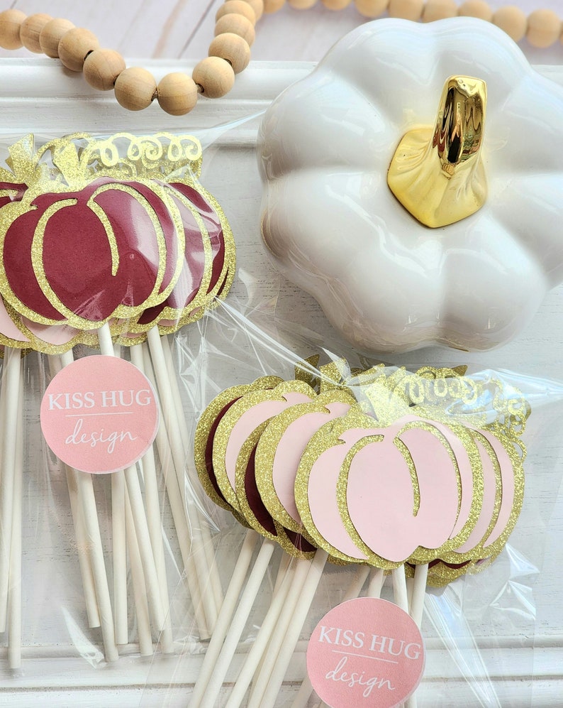Set of 12 Burgundy and Pink Pumpkin Cupcake Toppers - Fall-themed Handcrafted Decorations for Autumn Celebrations and Parties - Unique Little Pumpkin Cake Picks - Rustic Autumn Cupcake Accessories - Etsy Home and Party Decor