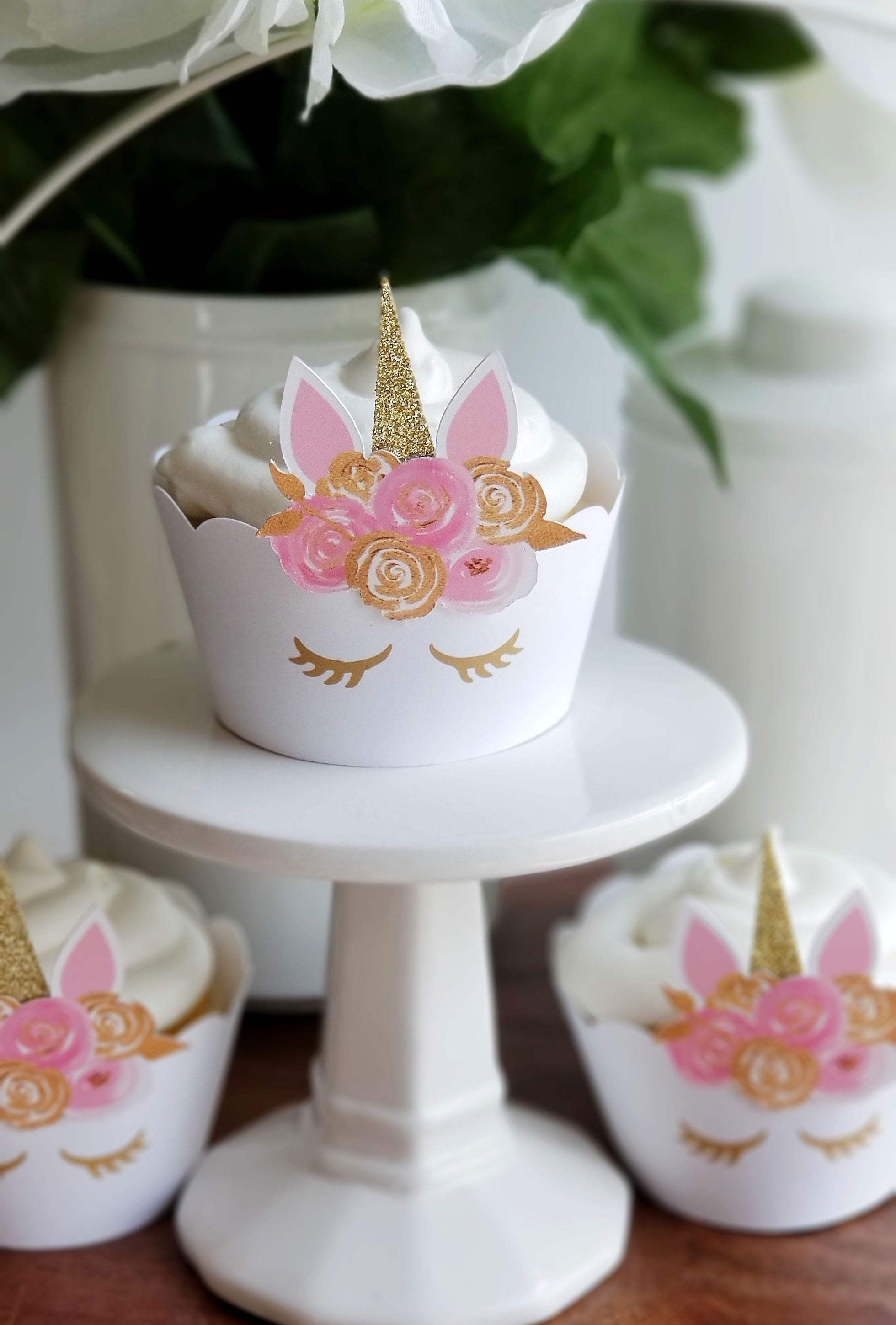 Pink and Gold Unicorn Cupcake Wrappers Unicorn Party Floral Unicorn