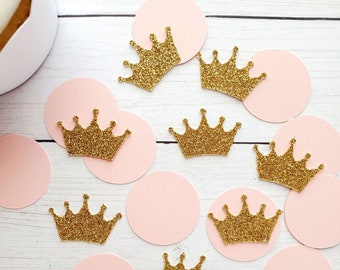 Crown Party Table Confetti | Birthday Party Supplies | Pink and Gold Princess Party Decorations