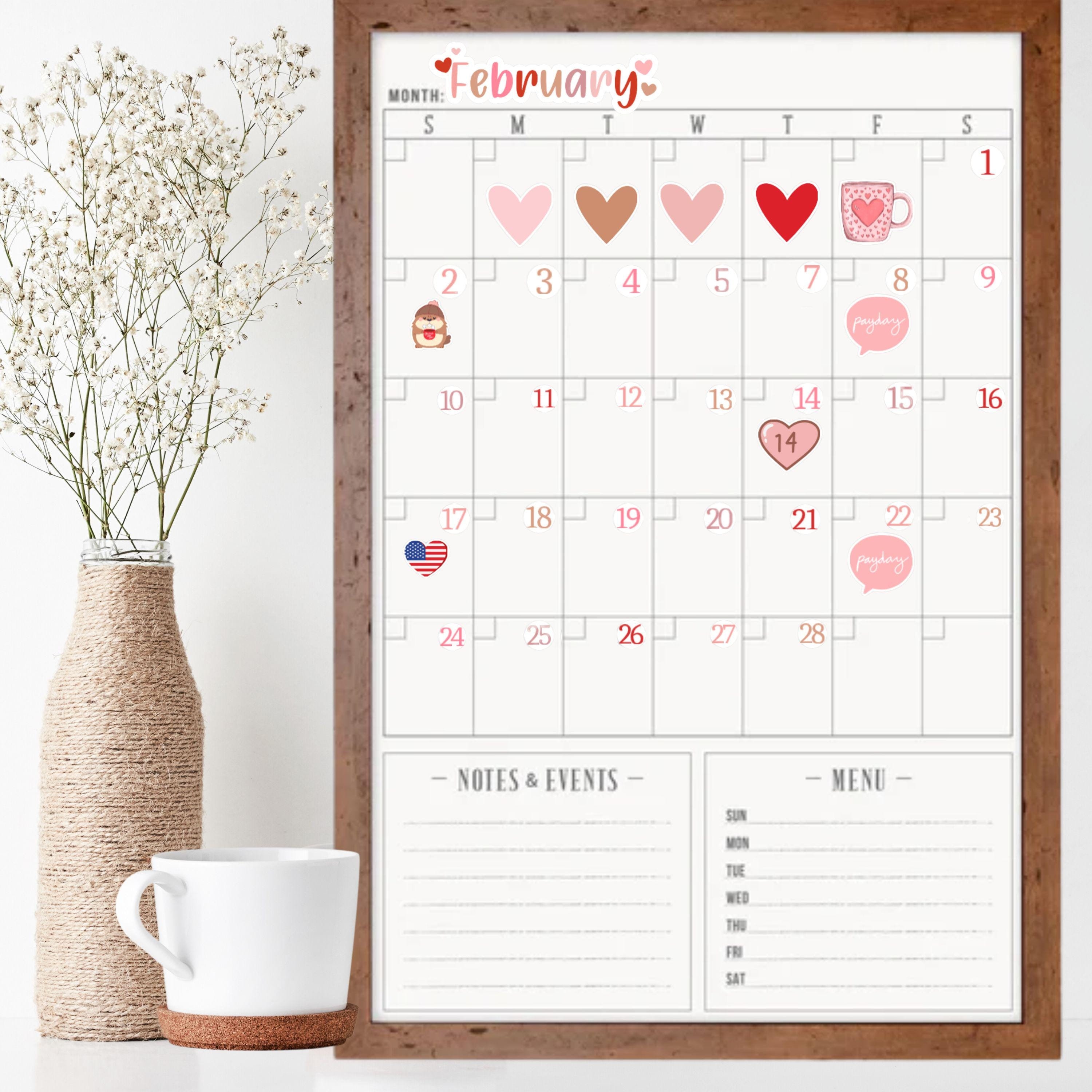 February Calendar Month Magnets | Custom Magnets for Whiteboards | Calendar Magnets for Home Office, Dorm decor, Teacher classroom