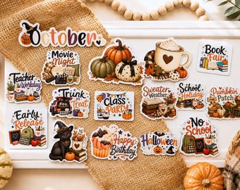 October Magnetic Calendar Bundle: School Event Magnets for Family & Teacher Calendars