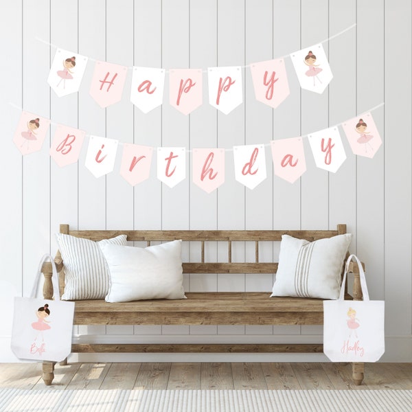 DIY Ballerina Banner | Drucken und schneiden Sie zu Hause| Ballerina Geburtstag | 1. Geburtstag | Geburtstagsbanner | Prinzessin Ballet Party | Ballett Geburtstag