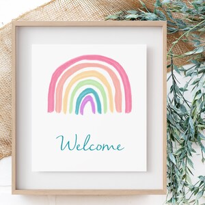 Druckbares Aquarell Regenbogen Willkommensschild 8 x 10 | Regenbogen Party | Baby-Regenbogen-Dusche-Dekor | Pastell Regenbogen Party Digitaler Download
