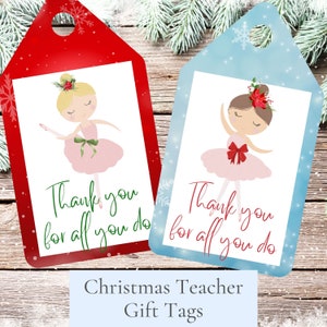 Etichette di ringraziamento per insegnanti a tema ballerina / Etichette regalo per insegnanti / Etichette regalo per insegnanti di danza / Etichette regalo natalizie per ballerina