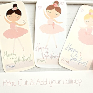 Tarjetas de San Valentín de bailarina / Regalo del Día de San Valentín / Titular de paleta de bailarina / Titular de caramelo de bailarina / Ballet San Valentín / Tarjeta de San Valentín