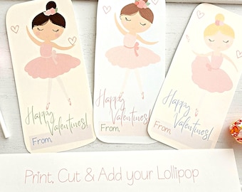 Ballerina Valentine's Cards | Valentine's Day Gift | Ballerina Lollipop Holder | Ballerina Candy Holder | Ballet Valentine | Valentine Card